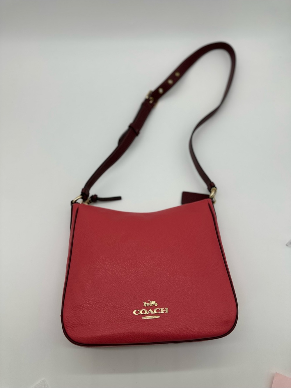 Coach Pebbled Leather Crossbody in Coral Red with Gold Hardware - Picture 6 of 11